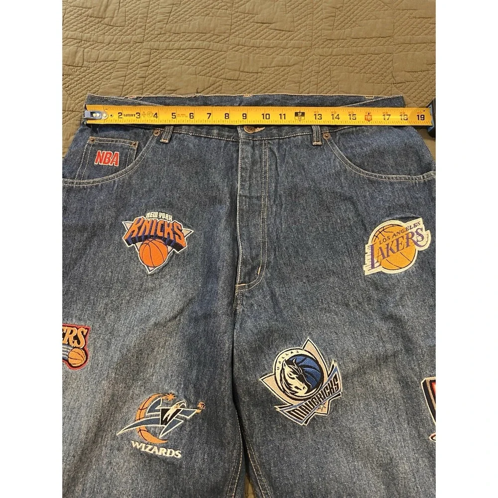 Unk NBA Blue Jean Shorts Vintage 90s Size 36 With 16 Team Patches - Picture 2 of 13